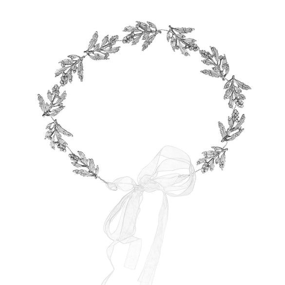 Women's Simple Alloy Leaf Headband With Rhinestone Inlay Bridal Wedding Hairband Updo Hair Accessory