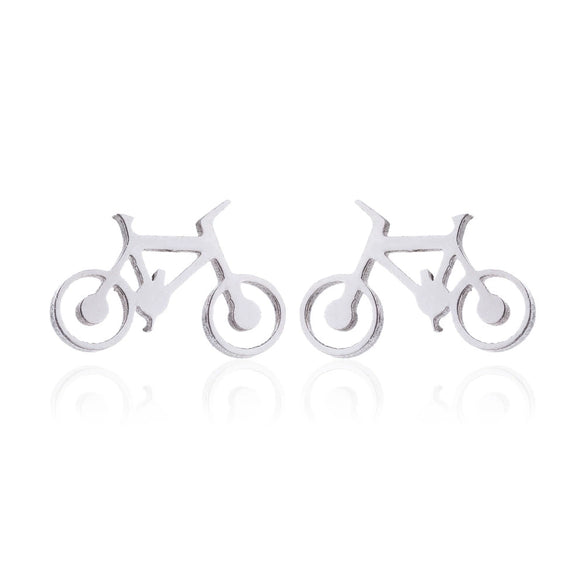 Women's Simple Bicycle Themed Stainless Steel Ochain Necklace And Earrings Jewelry Set With Electroplated Finish