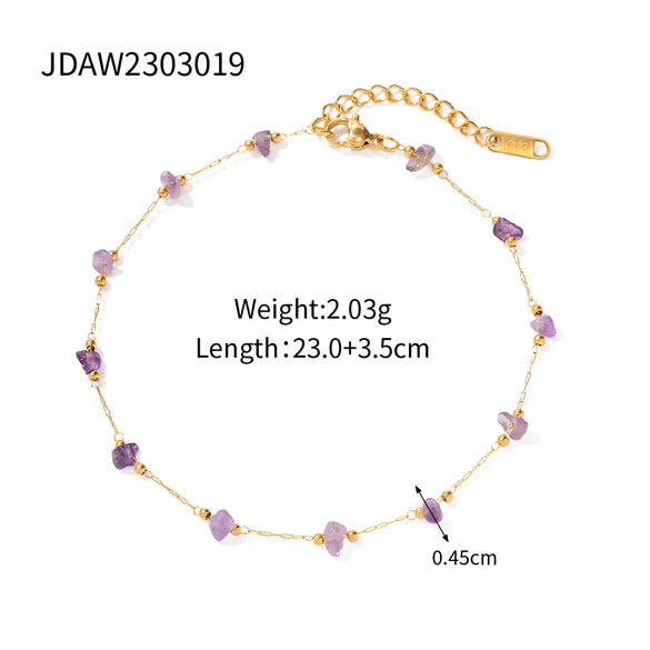 Women's Simple Bohemian Geometric Titanium Steel Colorful Rice Beads Anklet