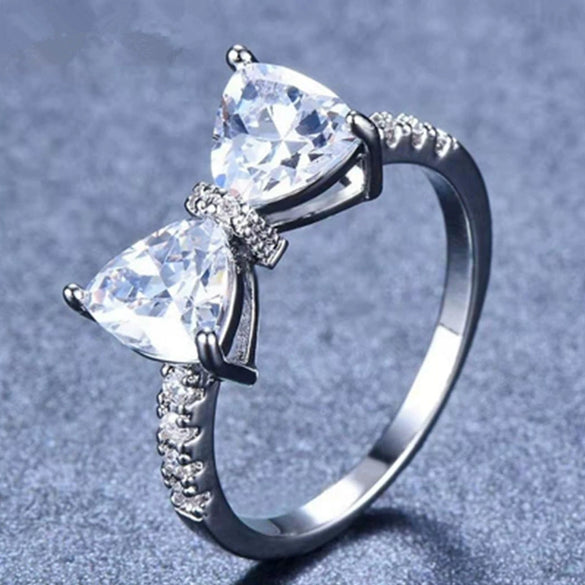 Women's Simple Bow Ring With Purple Zircon Stone Electroplated Metal Engagement Jewelry