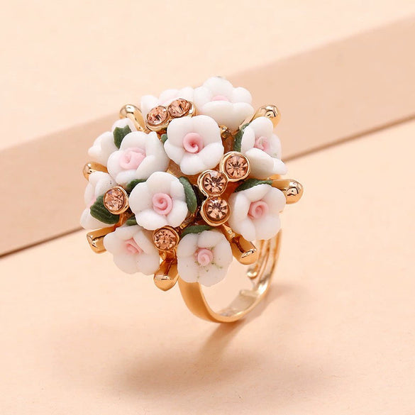 Women's Simple Ceramic Flower Ring Fashion Floral Statement Ring For Wholesale Jewelry