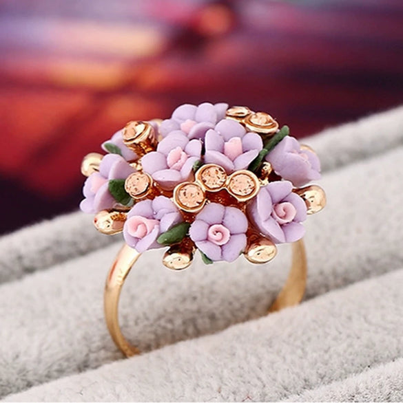 Women's Simple Ceramic Flower Ring Fashion Floral Statement Ring For Wholesale Jewelry