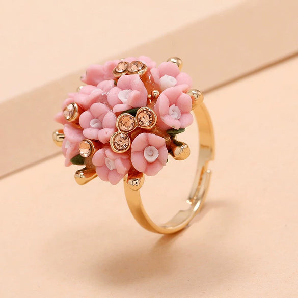 Women's Simple Ceramic Flower Ring Fashion Floral Statement Ring For Wholesale Jewelry