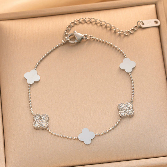 Women's Simple Clover Bracelet Set In Titanium Steel With Real Gold Plated Finish
