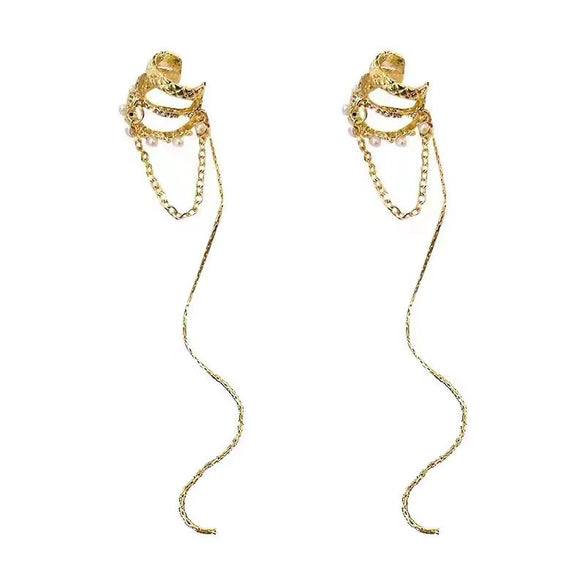 Women's Simple Cold Style Zircon Pearl Ear Clip Earrings With Geometric Design