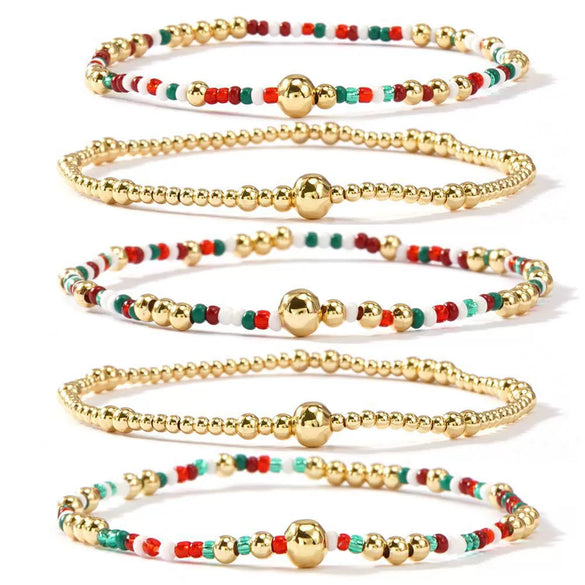 Women's Simple Copper Beaded Cross Bracelet With Geometric Design Electroplated Elastic Stackable Fashion Bracelet