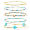 Women's Simple Copper Beaded Cross Bracelet With Geometric Design Electroplated Elastic Stackable Fashion Bracelet