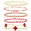 Women's Simple Copper Beaded Cross Bracelet With Geometric Design Electroplated Elastic Stackable Fashion Bracelet