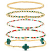 Women's Simple Copper Beaded Cross Bracelet With Geometric Design Electroplated Elastic Stackable Fashion Bracelet