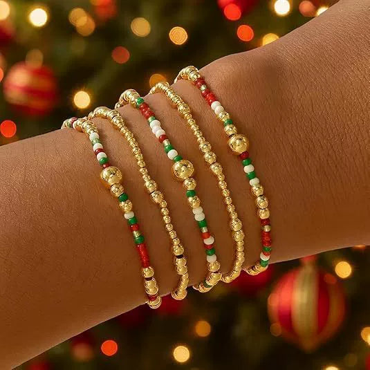 Women's Simple Copper Beaded Cross Bracelet With Geometric Design Electroplated Elastic Stackable Fashion Bracelet