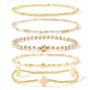Women's Simple Copper Beaded Cross Bracelet With Geometric Design Electroplated Elastic Stackable Fashion Bracelet