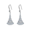Women's Simple Copper Earrings And Necklace Set With Artificial Zircon Diamond Design Long Tassel Fan Pendant O Chain Jewelry Set