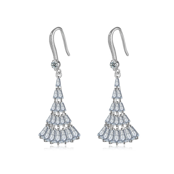 Women's Simple Copper Earrings And Necklace Set With Artificial Zircon Diamond Design Long Tassel Fan Pendant O Chain Jewelry Set
