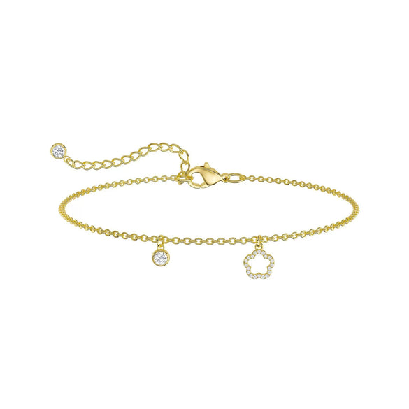 Women's Simple Copper Flower Pendant Anklet With Four Leaf Clover Geometric Design And Diamond Accented Foot Jewelry