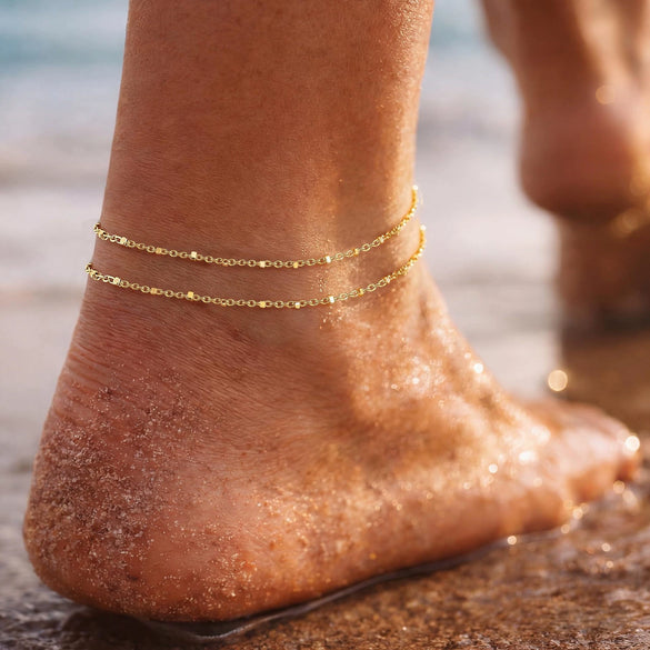 Women's Simple Copper Flower Pendant Anklet With Four Leaf Clover Geometric Design And Diamond Accented Foot Jewelry
