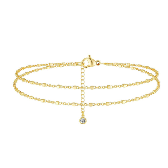 Women's Simple Copper Flower Pendant Anklet With Four Leaf Clover Geometric Design And Diamond Accented Foot Jewelry