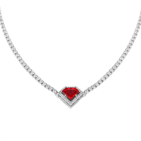 Women's Simple Copper Necklace With Colorful Heart Shaped Zircon Pendant And O Chain