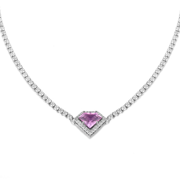 Women's Simple Copper Necklace With Colorful Heart Shaped Zircon Pendant And O Chain