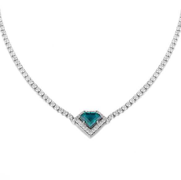 Women's Simple Copper Necklace With Colorful Heart Shaped Zircon Pendant And O Chain