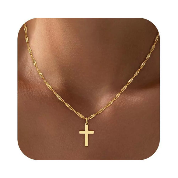 Women's Simple Copper Plated Cross Necklace With Regular Chain Electroplated Clavicle Pendant Jewelry