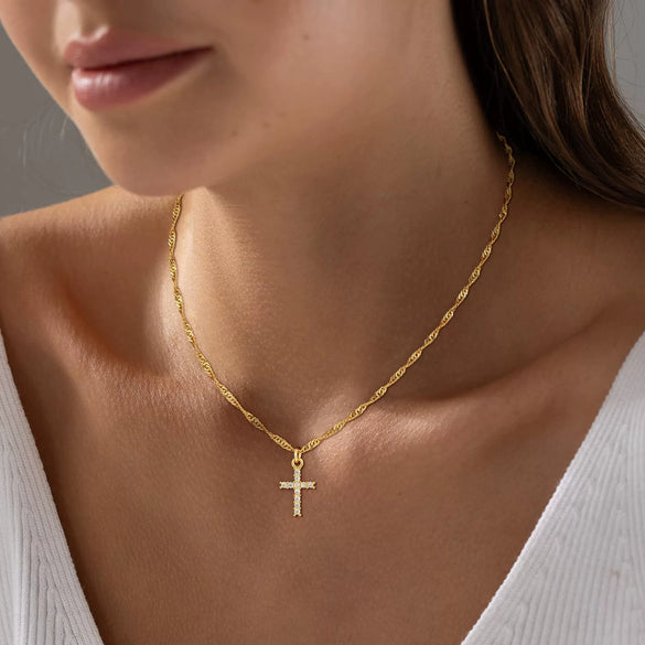 Women's Simple Copper Plated Cross Necklace With Regular Chain Electroplated Clavicle Pendant Jewelry
