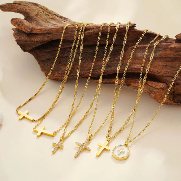 Women's Simple Copper Plated Cross Necklace With Regular Chain Electroplated Clavicle Pendant Jewelry