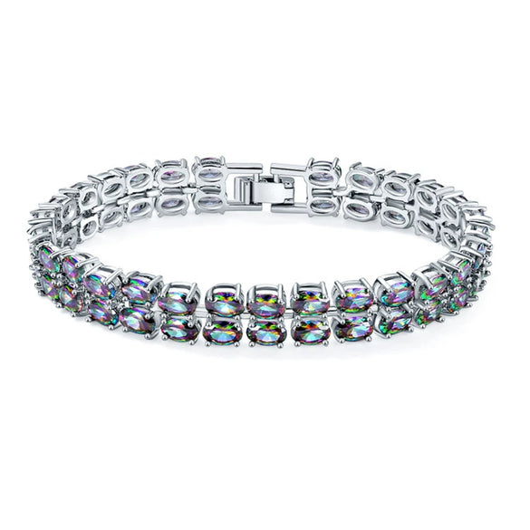 Women's Simple Copper Zirconia Bracelet With Colorful Gemstone Heart Design Fashion Bridal Wedding Jewelry