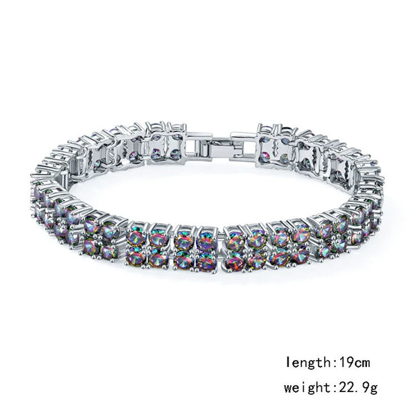 Women's Simple Copper Zirconia Bracelet With Colorful Gemstone Heart Design Fashion Bridal Wedding Jewelry