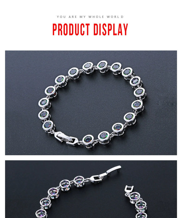 Women's Simple Copper Zirconia Bracelet With Colorful Gemstone Heart Design Fashion Bridal Wedding Jewelry