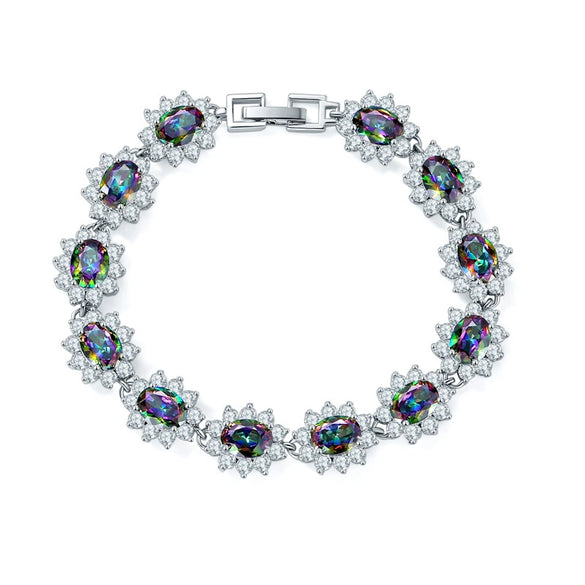 Women's Simple Copper Zirconia Bracelet With Colorful Gemstone Heart Design Fashion Bridal Wedding Jewelry