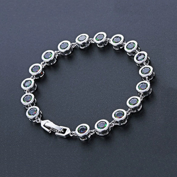 Women's Simple Copper Zirconia Bracelet With Colorful Gemstone Heart Design Fashion Bridal Wedding Jewelry