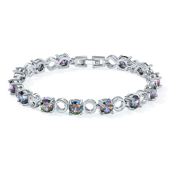 Women's Simple Copper Zirconia Bracelet With Colorful Gemstone Heart Design Fashion Bridal Wedding Jewelry