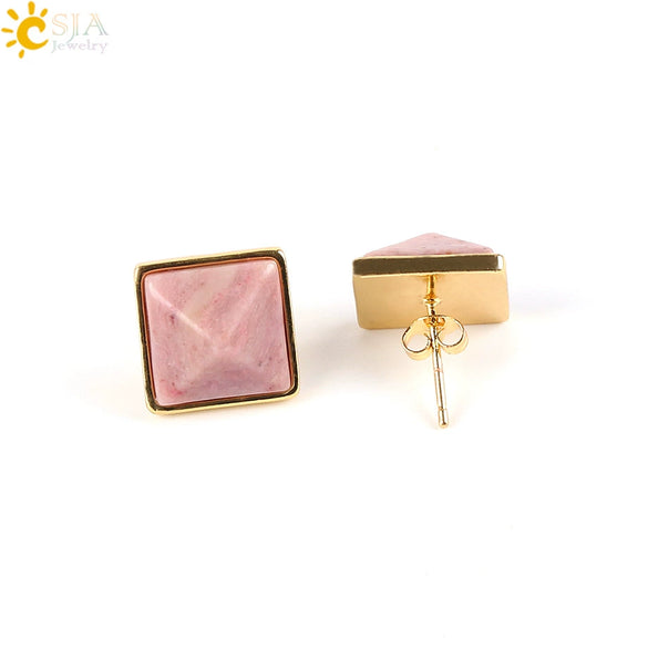 Women's Simple Crystal Pyramid Cone Earrings With Natural Stone Look Electroplated Fashion Jewelry