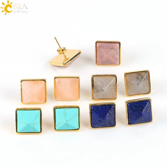 Women's Simple Crystal Pyramid Cone Earrings With Natural Stone Look Electroplated Fashion Jewelry
