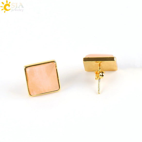 Women's Simple Crystal Pyramid Cone Earrings With Natural Stone Look Electroplated Fashion Jewelry