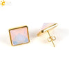 Women's Simple Crystal Pyramid Cone Earrings With Natural Stone Look Electroplated Fashion Jewelry