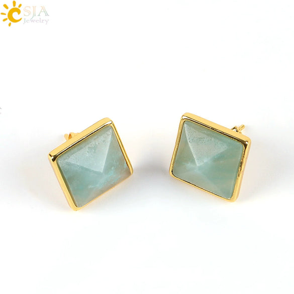 Women's Simple Crystal Pyramid Cone Earrings With Natural Stone Look Electroplated Fashion Jewelry