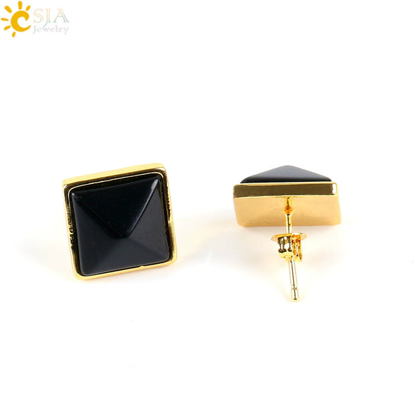 Women's Simple Crystal Pyramid Cone Earrings With Natural Stone Look Electroplated Fashion Jewelry