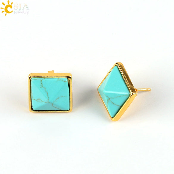 Women's Simple Crystal Pyramid Cone Earrings With Natural Stone Look Electroplated Fashion Jewelry