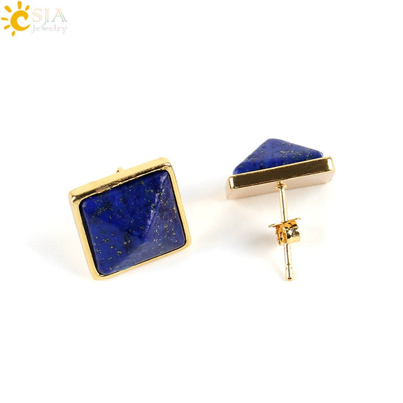 Women's Simple Crystal Pyramid Cone Earrings With Natural Stone Look Electroplated Fashion Jewelry