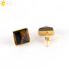 Women's Simple Crystal Pyramid Cone Earrings With Natural Stone Look Electroplated Fashion Jewelry