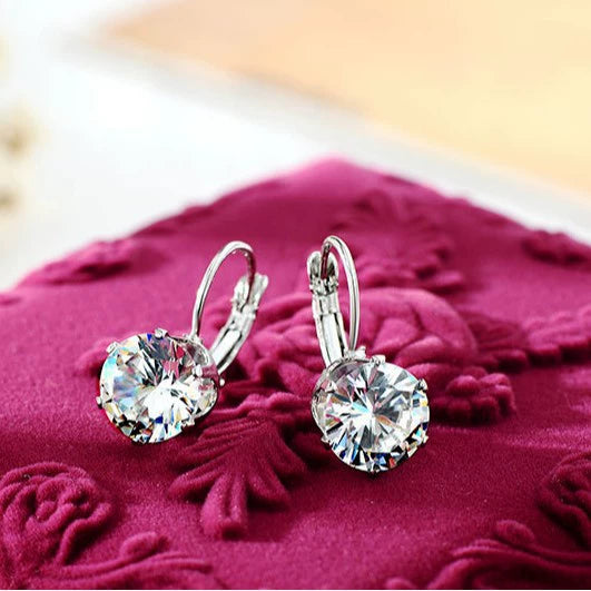 Women's Simple Crystal Zircon Drop Earrings In Environmental Protection Copper With Electroplated Six Claw Crown Geometric Design