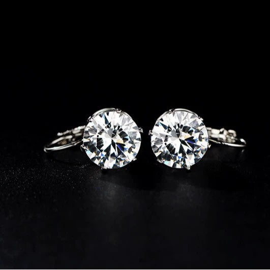 Women's Simple Crystal Zircon Drop Earrings In Environmental Protection Copper With Electroplated Six Claw Crown Geometric Design