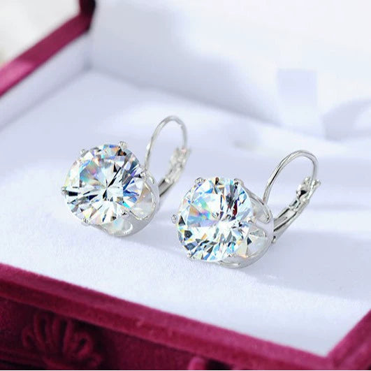 Women's Simple Crystal Zircon Drop Earrings In Environmental Protection Copper With Electroplated Six Claw Crown Geometric Design