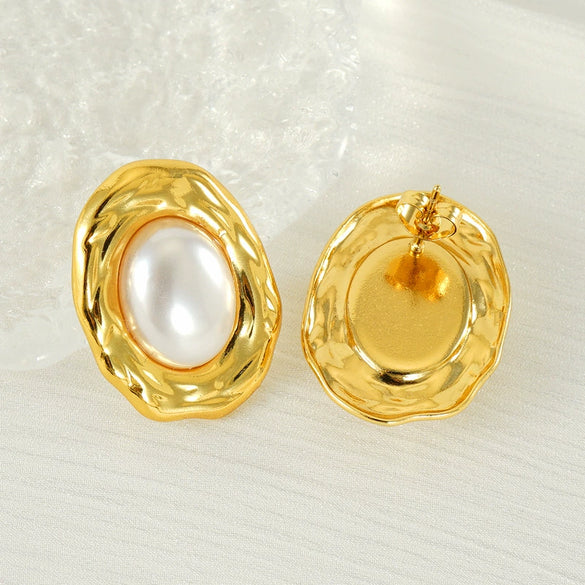 Women's Simple Elegant Light Luxury 316L Stainless Steel Heartshaped Titanium Steel Pearl Earrings With Geometric Design And Electroplating