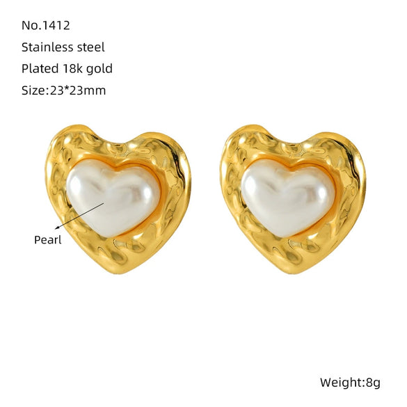 Women's Simple Elegant Light Luxury 316L Stainless Steel Heartshaped Titanium Steel Pearl Earrings With Geometric Design And Electroplating