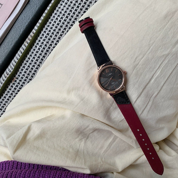 Women's Simple Elegant Retro Art Academy Style Quartz Watch Alloy Case Imitation Leather Strap Stainless Steel Horseshoe Buckle Round Dial