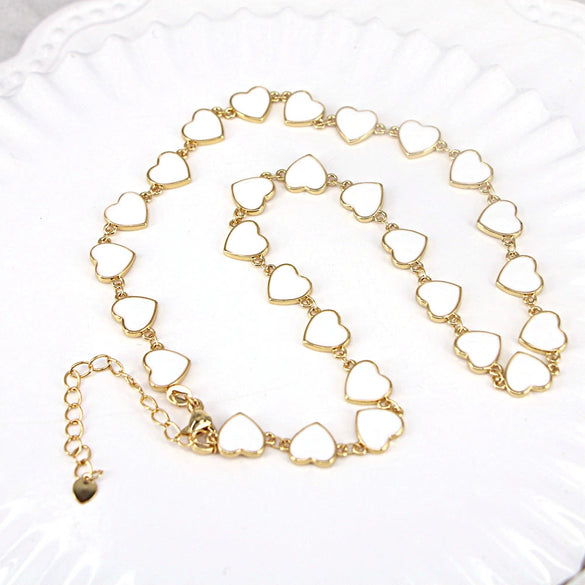 Women's Simple Enamel Heart Necklace With Electroplated Copper Water Wave Chain Fashion Jewelry