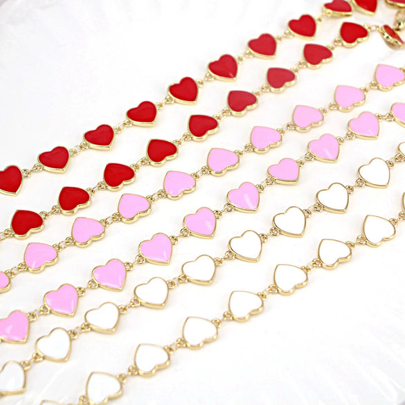 Women's Simple Enamel Heart Necklace With Electroplated Copper Water Wave Chain Fashion Jewelry