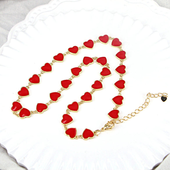 Women's Simple Enamel Heart Necklace With Electroplated Copper Water Wave Chain Fashion Jewelry